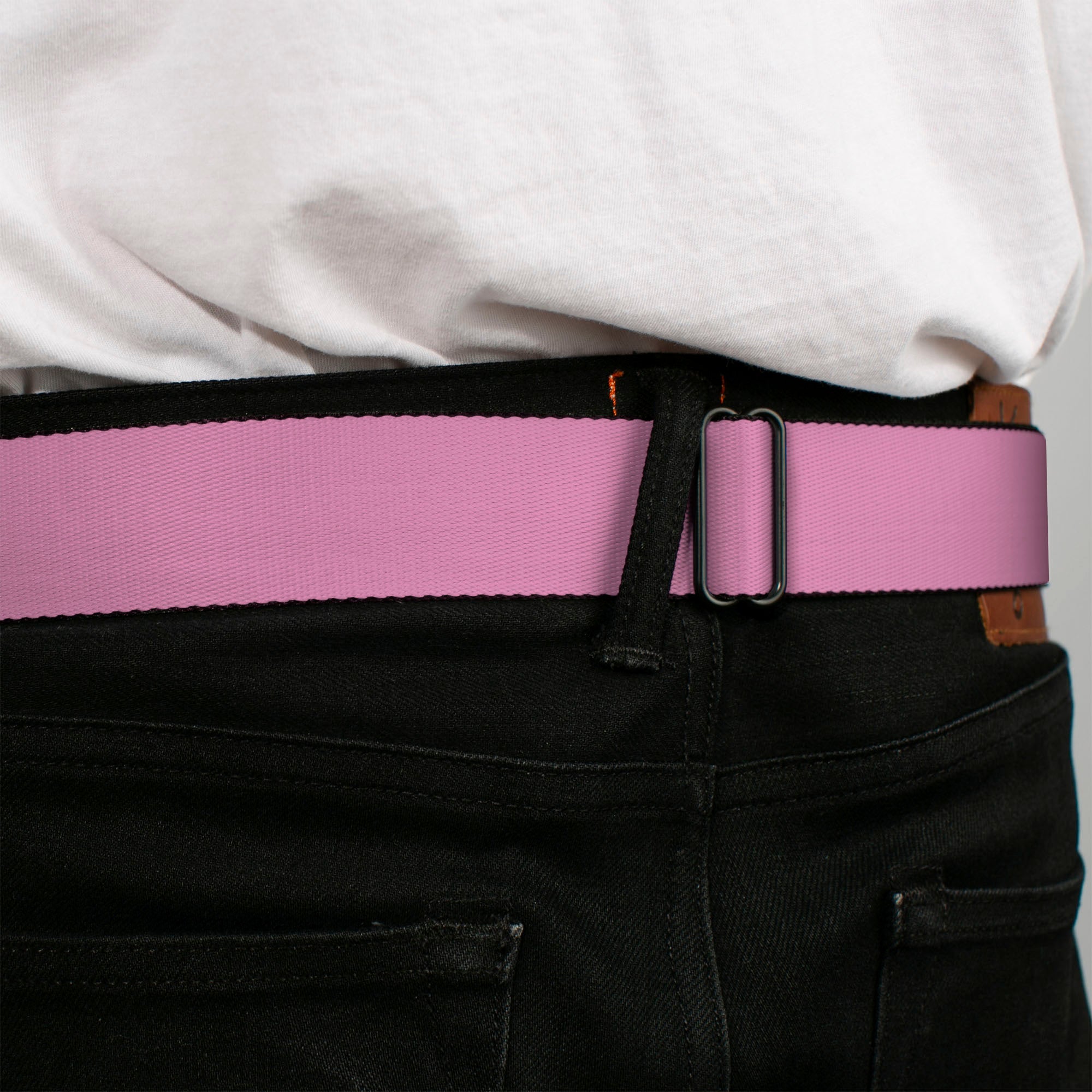BD Wings Logo CLOSE-UP Full Color Black Silver Seatbelt Belt - Baby Pink Print Webbing Seatbelt Belts Buckle-Down