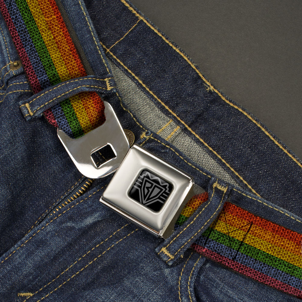 BD Wings Logo CLOSE-UP Black/Silver Seatbelt Belt - Burlap Texture Rainbow Webbing Seatbelt Belts Buckle-Down