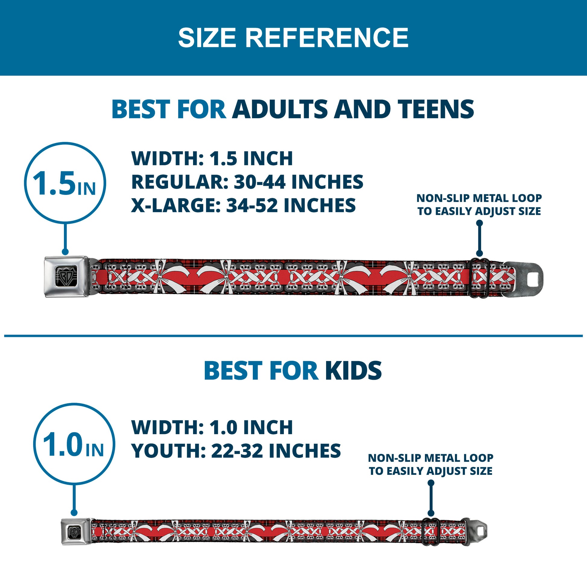 BD Wings Logo CLOSE-UP Full Color Black Silver Seatbelt Belt - Corset Lace Up w/Bow Red Plaid/Red Webbing Seatbelt Belts Buckle-Down