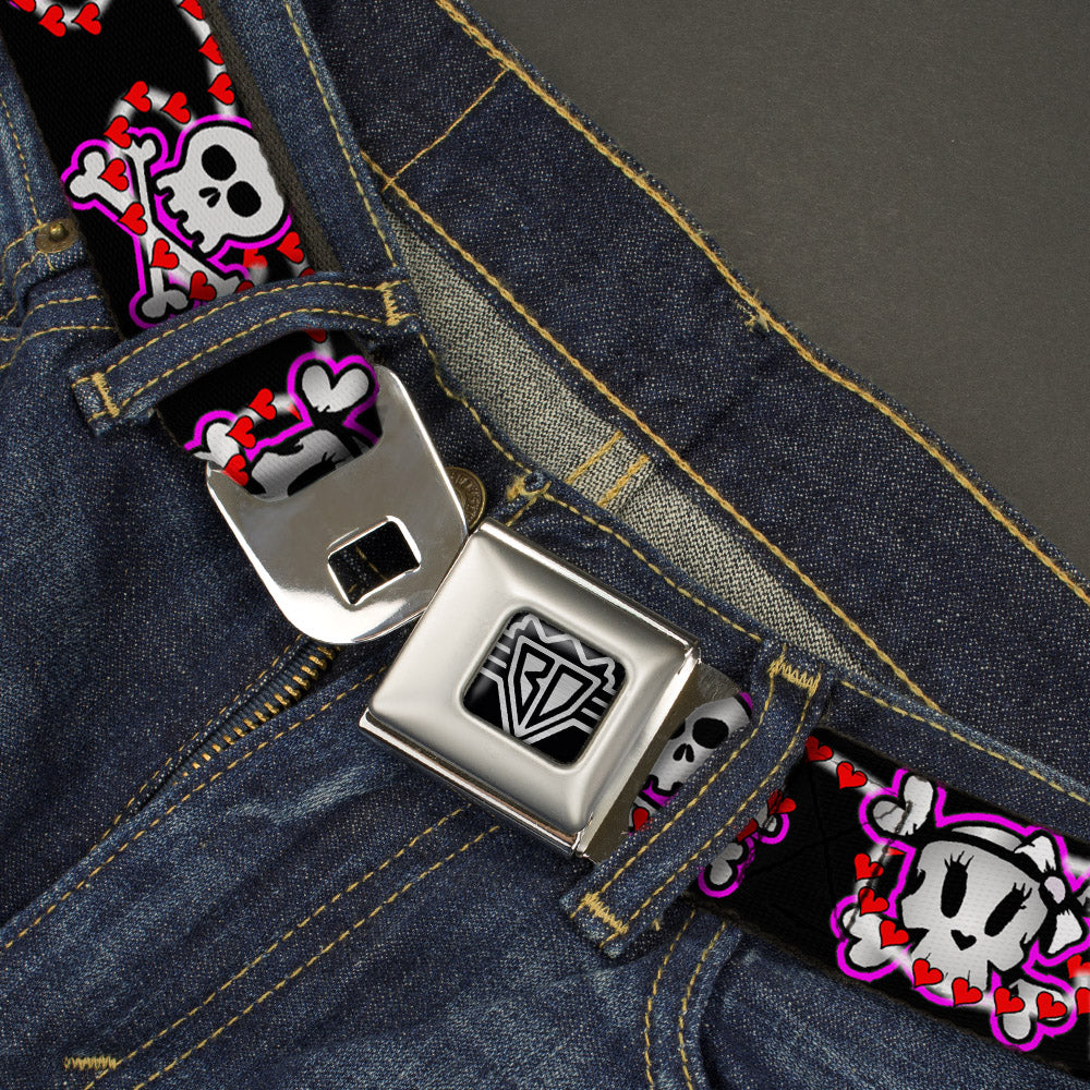 BD Wings Logo CLOSE-UP Full Color Black Silver Seatbelt Belt - Cute Skulls w/Hearts Webbing Seatbelt Belts Buckle-Down