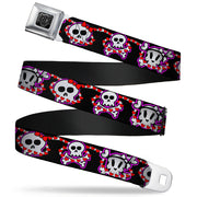 BD Wings Logo CLOSE-UP Full Color Black Silver Seatbelt Belt - Cute Skulls w/Hearts Webbing Seatbelt Belts Buckle-Down