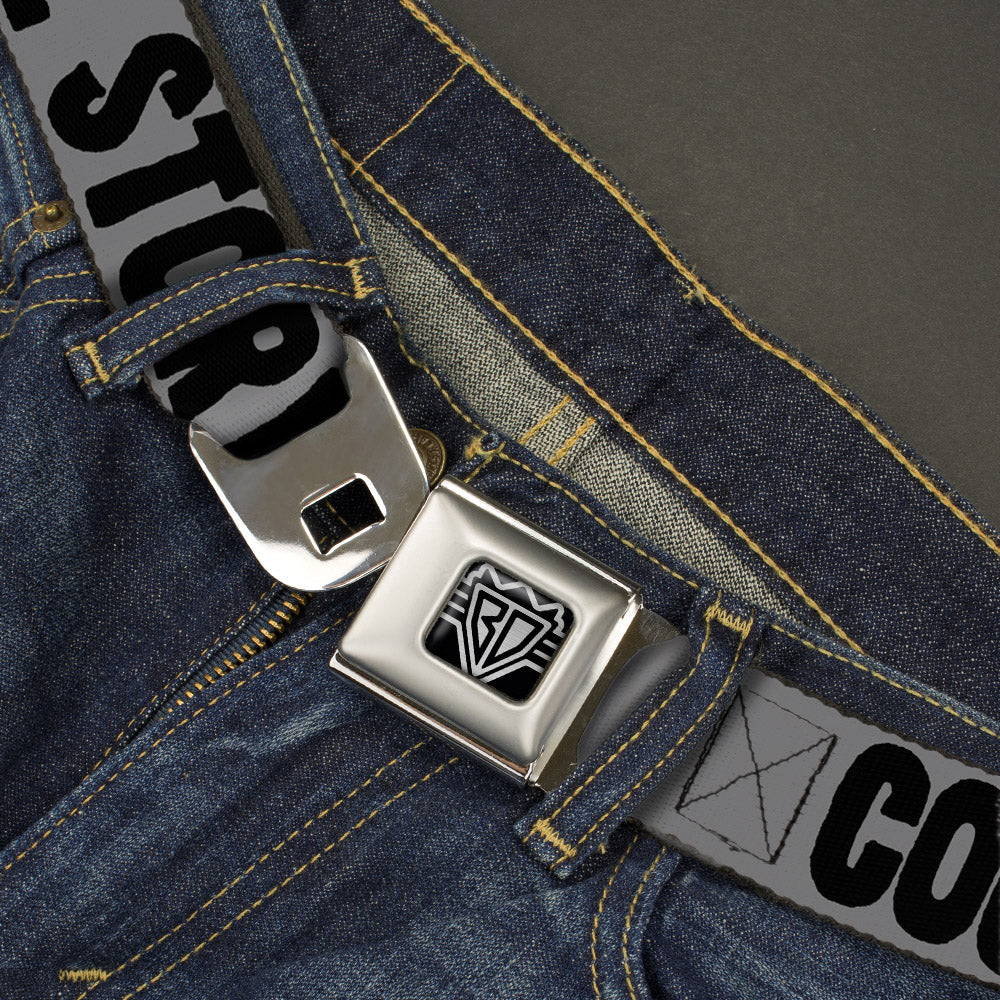 BD Wings Logo CLOSE-UP Full Color Black Silver Seatbelt Belt - COOL STORY BRO Gray/Black Webbing Seatbelt Belts Buckle-Down