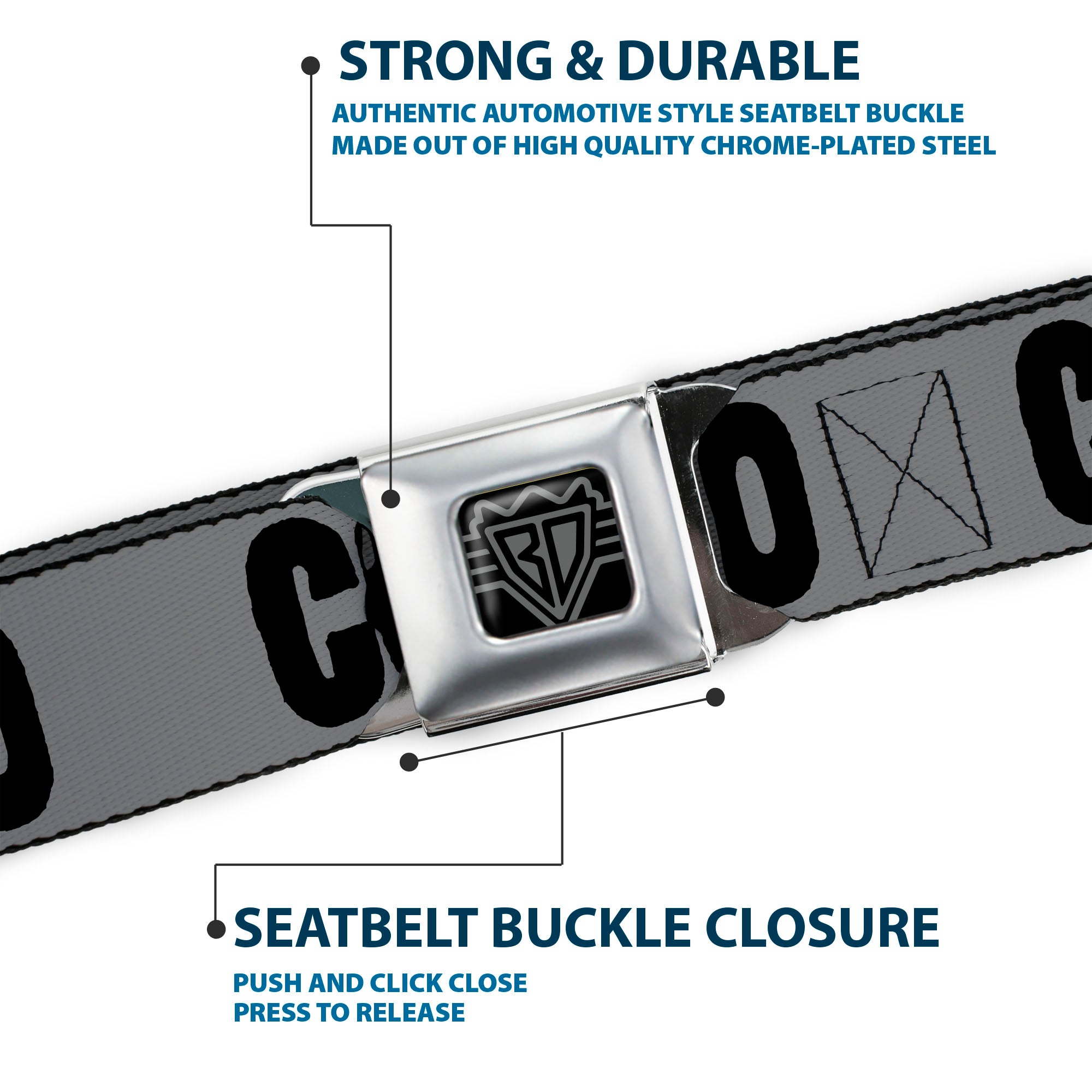 BD Wings Logo CLOSE-UP Full Color Black Silver Seatbelt Belt - COOL STORY BRO Gray/Black Webbing Seatbelt Belts Buckle-Down