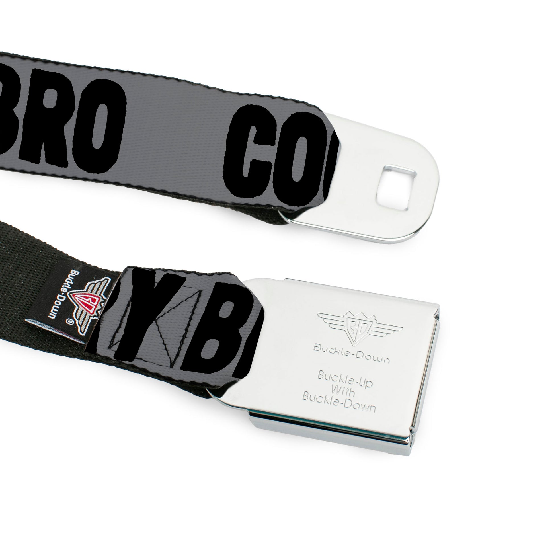 BD Wings Logo CLOSE-UP Full Color Black Silver Seatbelt Belt - COOL STORY BRO Gray/Black Webbing Seatbelt Belts Buckle-Down
