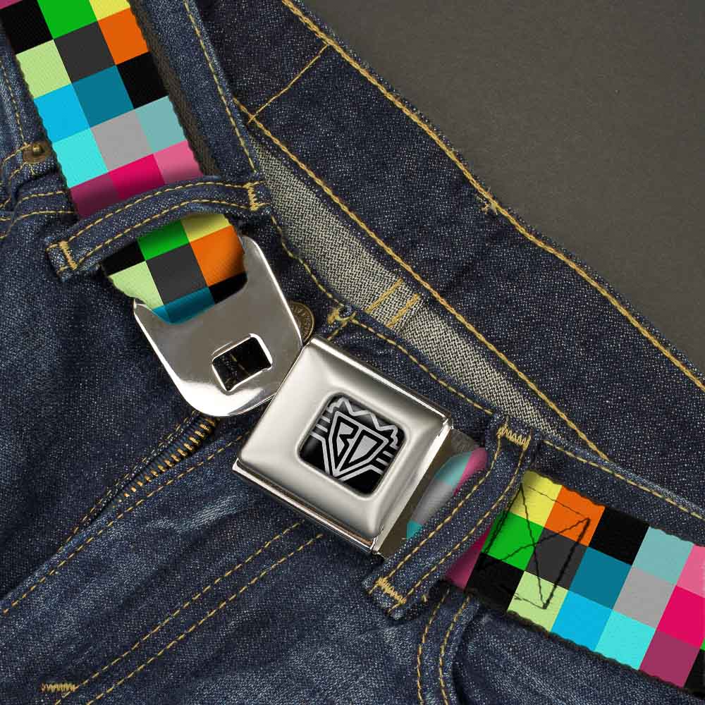 BD Wings Logo CLOSE-UP Full Color Black Silver Seatbelt Belt - Checker Bright Pastel Webbing Seatbelt Belts Buckle-Down
