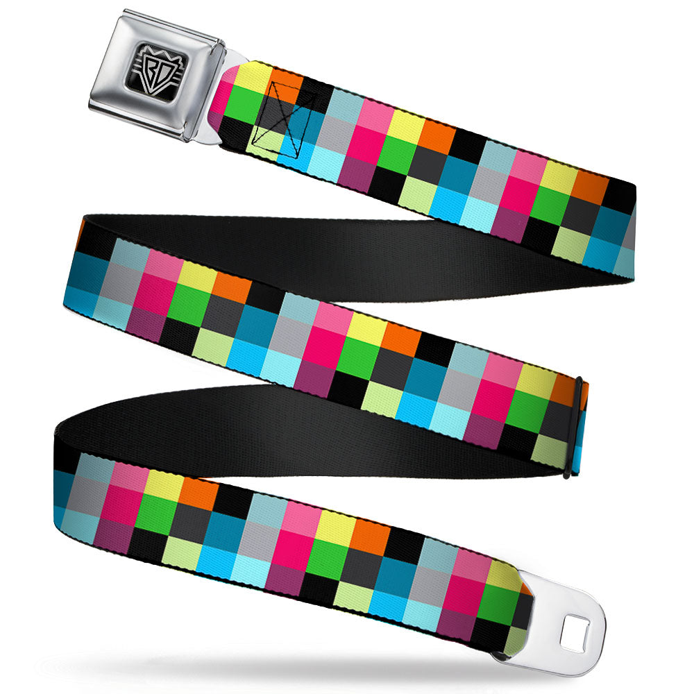 BD Wings Logo CLOSE-UP Full Color Black Silver Seatbelt Belt - Checker Bright Pastel Webbing Seatbelt Belts Buckle-Down
