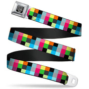 BD Wings Logo CLOSE-UP Full Color Black Silver Seatbelt Belt - Checker Bright Pastel Webbing Seatbelt Belts Buckle-Down