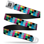 BD Wings Logo CLOSE-UP Full Color Black Silver Seatbelt Belt - Checker Bright Pastel w/Outline Webbing Seatbelt Belts Buckle-Down
