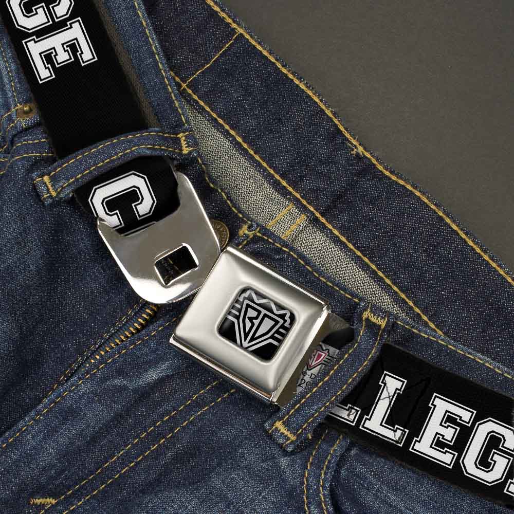 BD Wings Logo CLOSE-UP Full Color Black Silver Seatbelt Belt - COLLEGE Black/White Webbing Seatbelt Belts Buckle-Down
