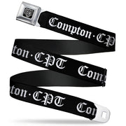 BD Wings Logo CLOSE-UP Full Color Black Silver Seatbelt Belt - COMPTON-CPT Black/White Webbing Seatbelt Belts Buckle-Down