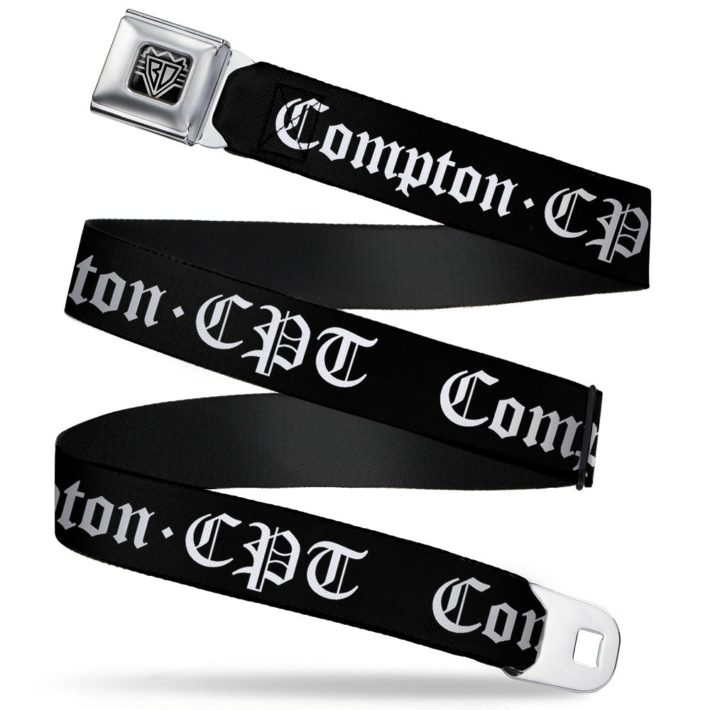 BD Wings Logo CLOSE-UP Full Color Black Silver Seatbelt Belt - COMPTON-CPT Black/White Webbing Seatbelt Belts Buckle-Down