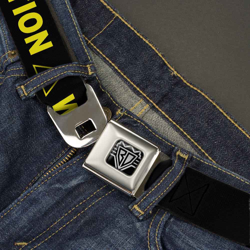 BD Wings Logo CLOSE-UP Full Color Black Silver Seatbelt Belt - CAUTION WATCH YOUR DUBSTEP Black/Yellow Webbing Seatbelt Belts Buckle-Down