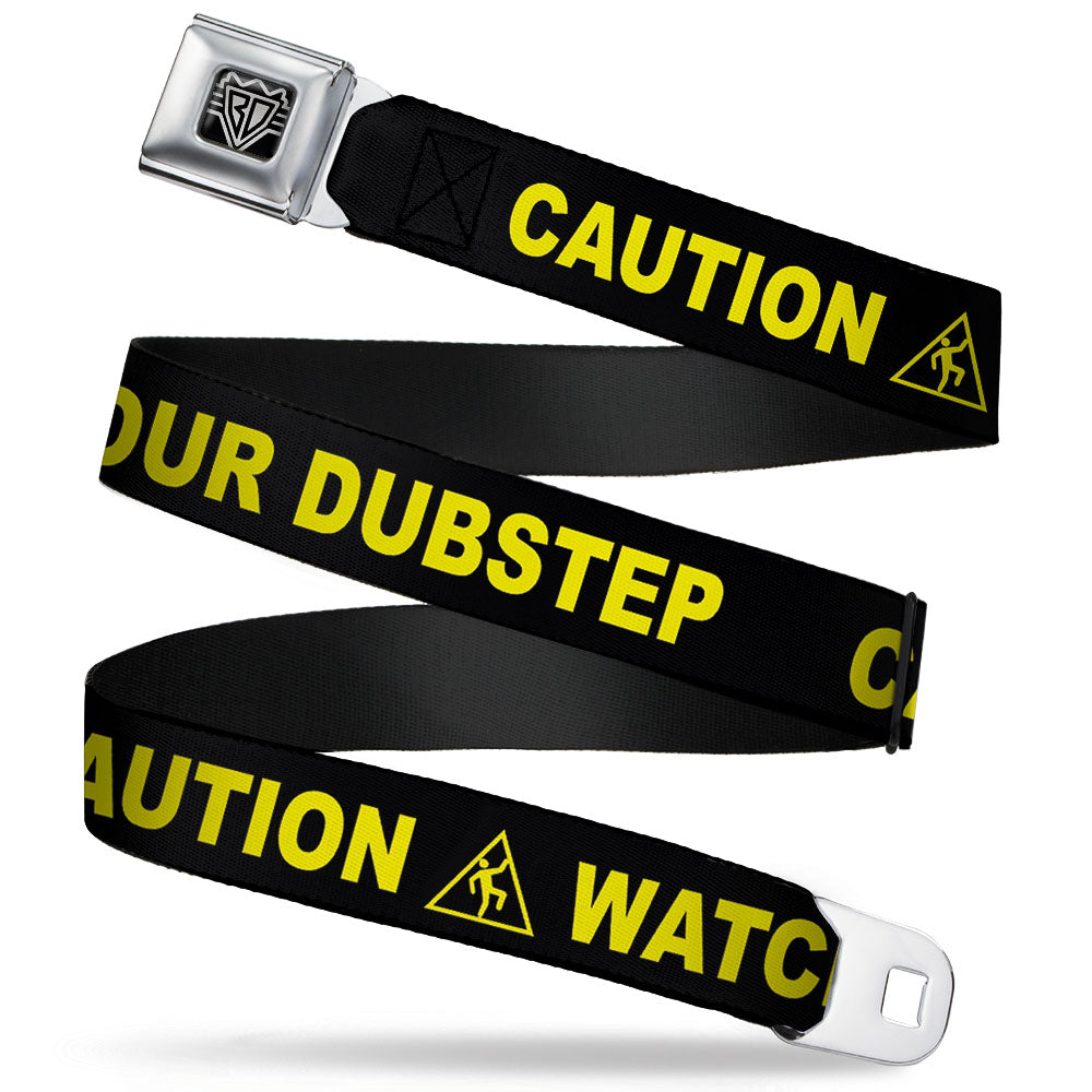 BD Wings Logo CLOSE-UP Full Color Black Silver Seatbelt Belt - CAUTION WATCH YOUR DUBSTEP Black/Yellow Webbing Seatbelt Belts Buckle-Down