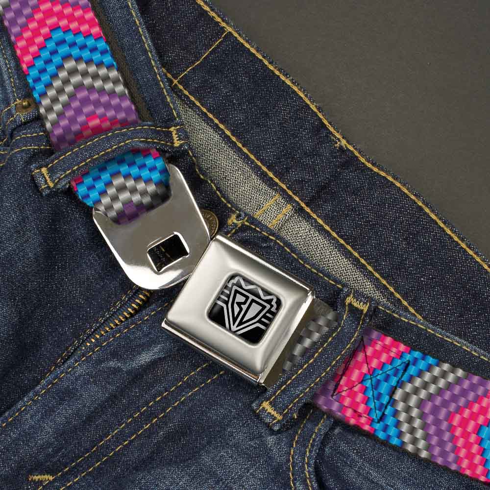 BD Wings Logo CLOSE-UP Full Color Black Silver Seatbelt Belt - Chevron Weave Gray/Lavender/Pink/Baby Blue Webbing Seatbelt Belts Buckle-Down