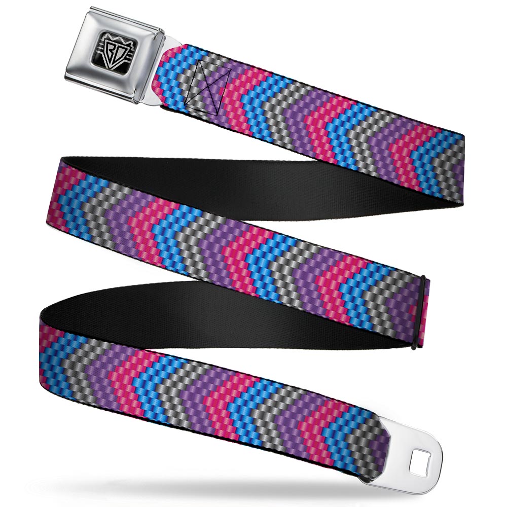BD Wings Logo CLOSE-UP Full Color Black Silver Seatbelt Belt - Chevron Weave Gray/Lavender/Pink/Baby Blue Webbing Seatbelt Belts Buckle-Down