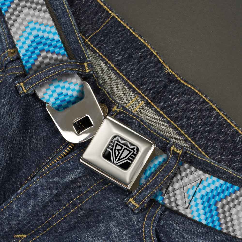 BD Wings Logo CLOSE-UP Full Color Black Silver Seatbelt Belt - Chevron Weave Grays/Blues Webbing Seatbelt Belts Buckle-Down