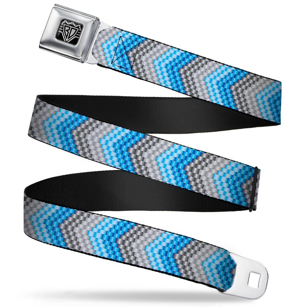 BD Wings Logo CLOSE-UP Full Color Black Silver Seatbelt Belt - Chevron Weave Grays/Blues Webbing Seatbelt Belts Buckle-Down
