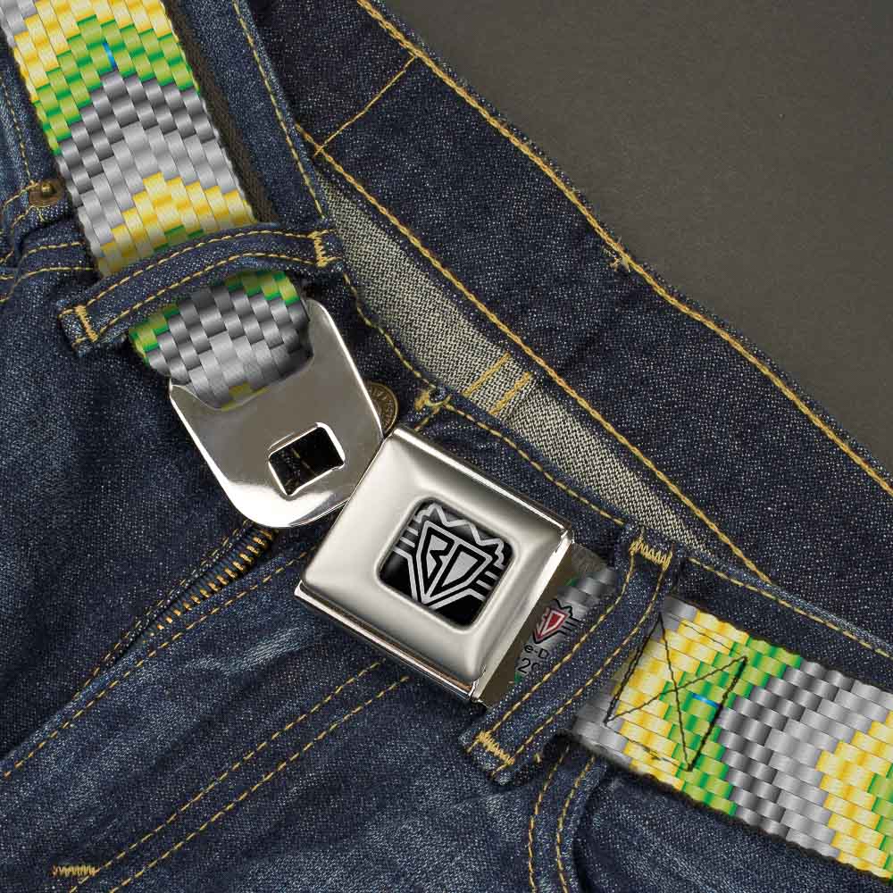 BD Wings Logo CLOSE-UP Full Color Black Silver Seatbelt Belt - Chevron Weave Grays/Yellow/Green Webbing Seatbelt Belts Buckle-Down