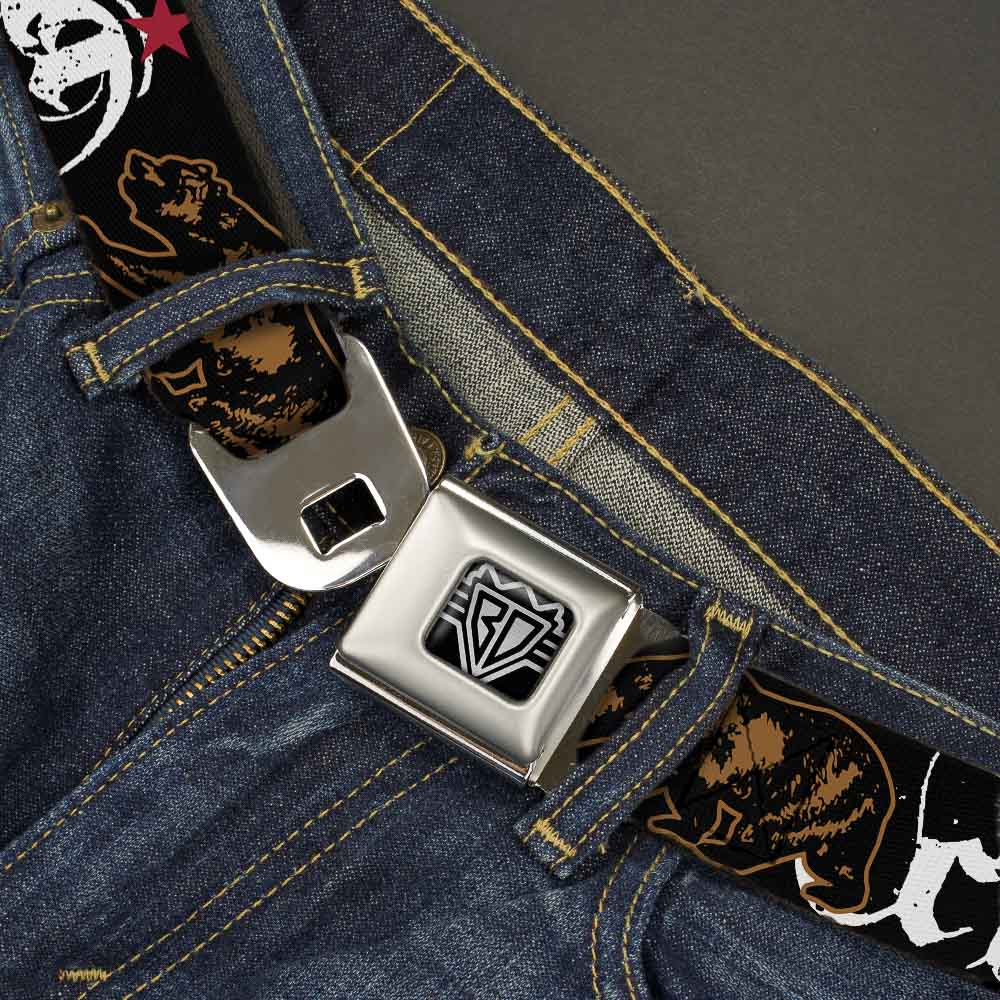 BD Wings Logo CLOSE-UP Full Color Black Silver Seatbelt Belt - CALI w/Grizzly Bear Webbing Seatbelt Belts Buckle-Down