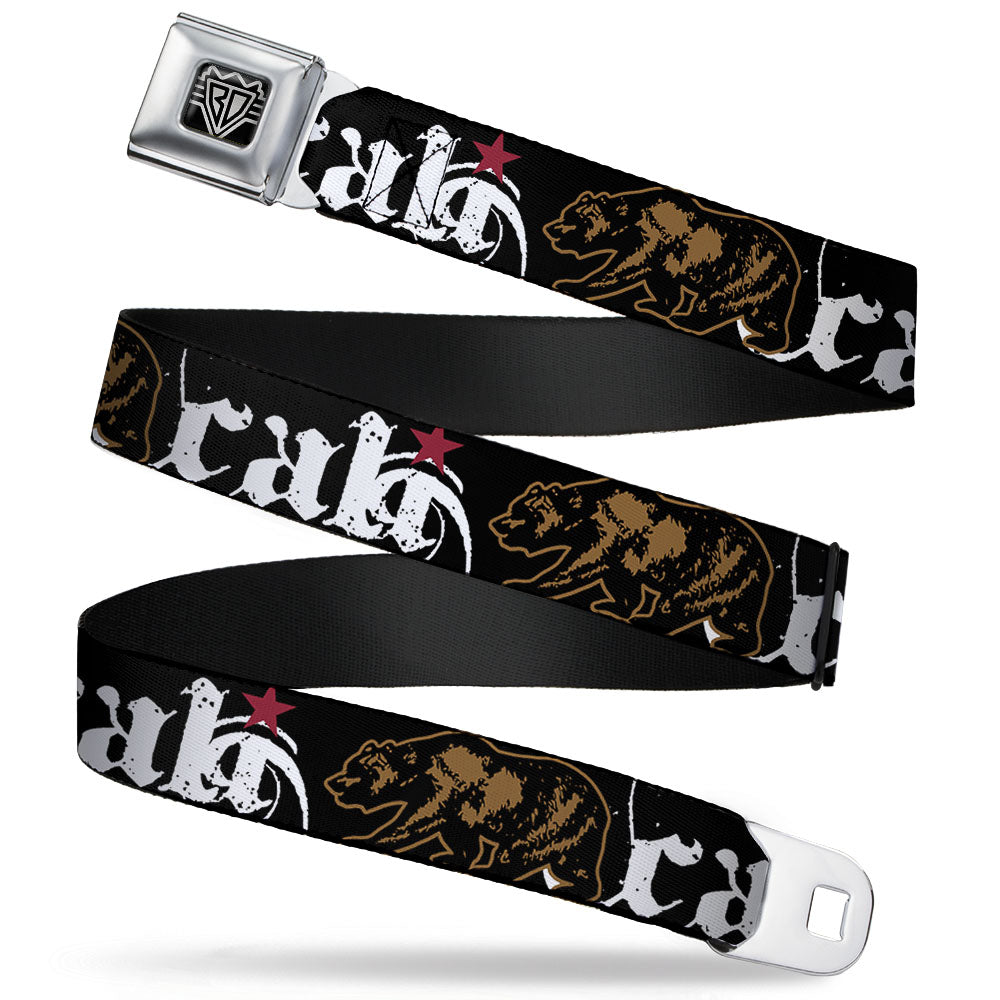 BD Wings Logo CLOSE-UP Full Color Black Silver Seatbelt Belt - CALI w/Grizzly Bear Webbing Seatbelt Belts Buckle-Down