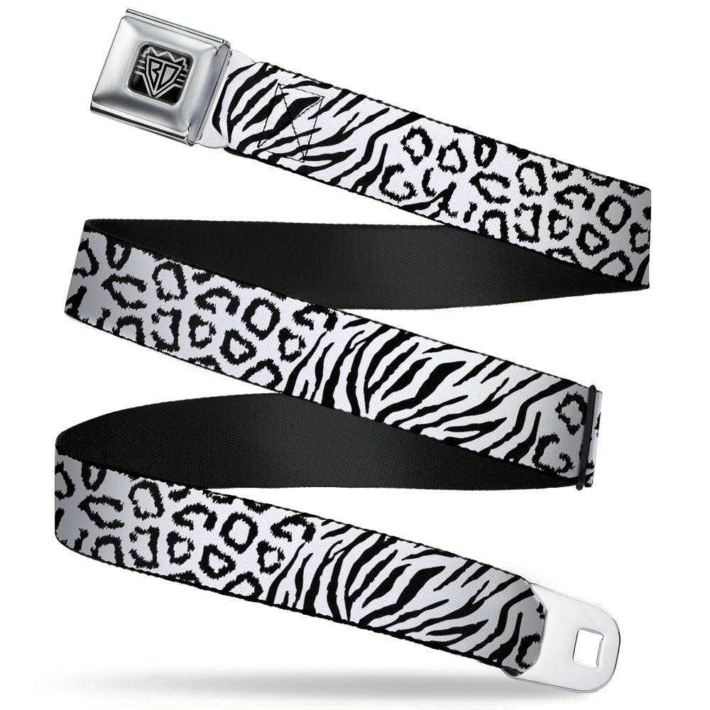 BD Wings Logo CLOSE-UP Full Color Black Silver Seatbelt Belt - Cheebra White/Black Webbing Seatbelt Belts Buckle-Down