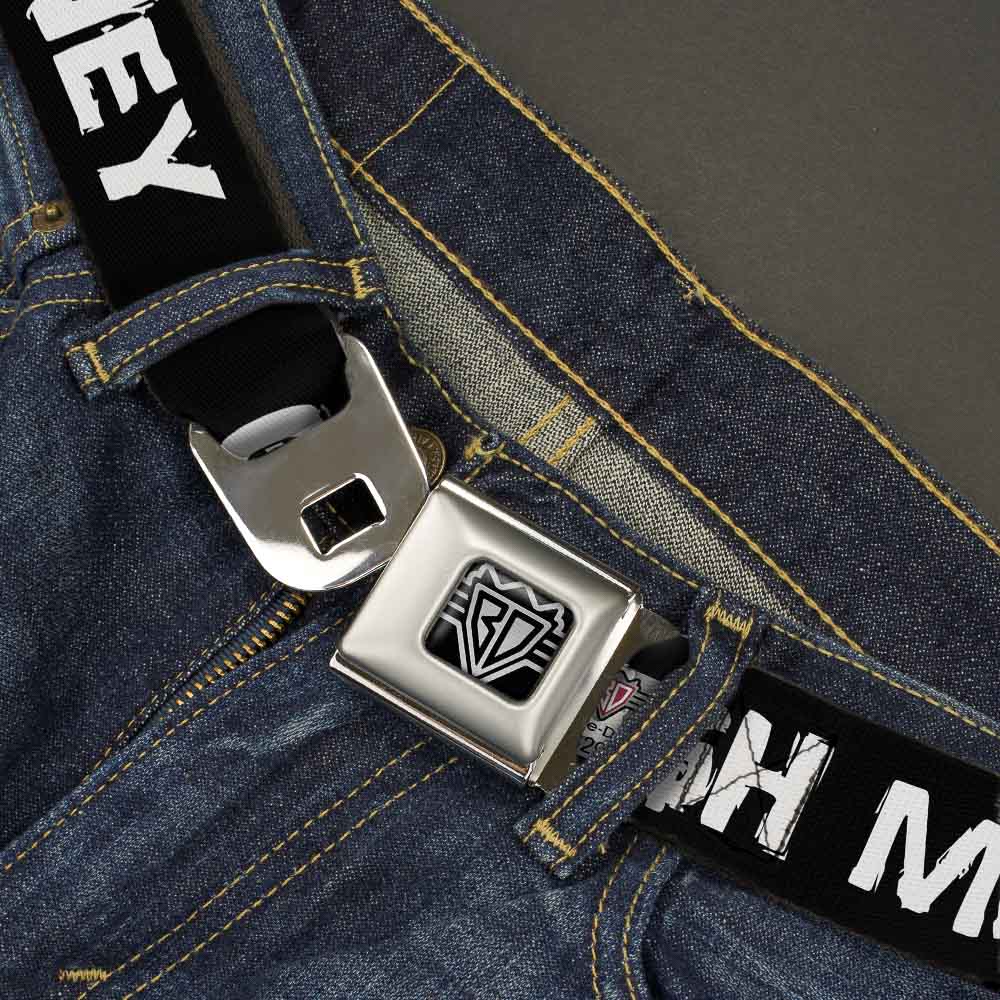 BD Wings Logo CLOSE-UP Full Color Black Silver Seatbelt Belt - CA$H MONEY Black/White Webbing Seatbelt Belts Buckle-Down