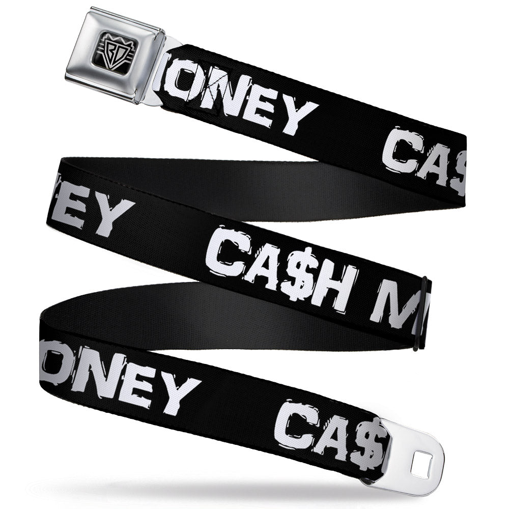 BD Wings Logo CLOSE-UP Full Color Black Silver Seatbelt Belt - CA$H MONEY Black/White Webbing Seatbelt Belts Buckle-Down