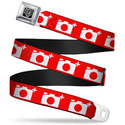 BD Wings Logo CLOSE-UP Full Color Black Silver Seatbelt Belt - Camera Red/White Webbing Seatbelt Belts Buckle-Down