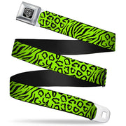BD Wings Logo CLOSE-UP Full Color Black Silver Seatbelt Belt - Cheebra Green/Black Webbing Seatbelt Belts Buckle-Down