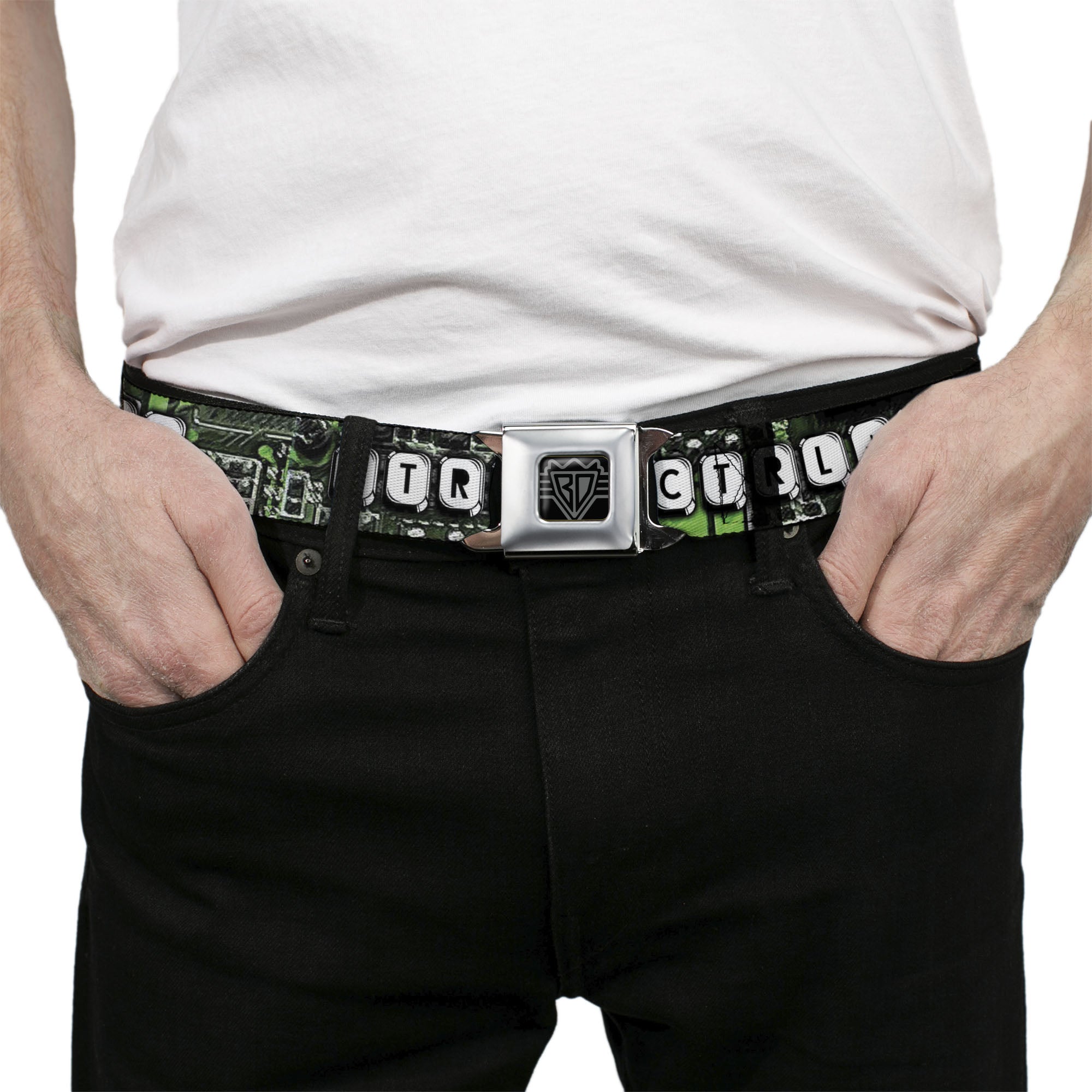 BD Wings Logo CLOSE-UP Full Color Black Silver Seatbelt Belt - CTRL+ALT+DEL Chip Webbing Seatbelt Belts Buckle-Down