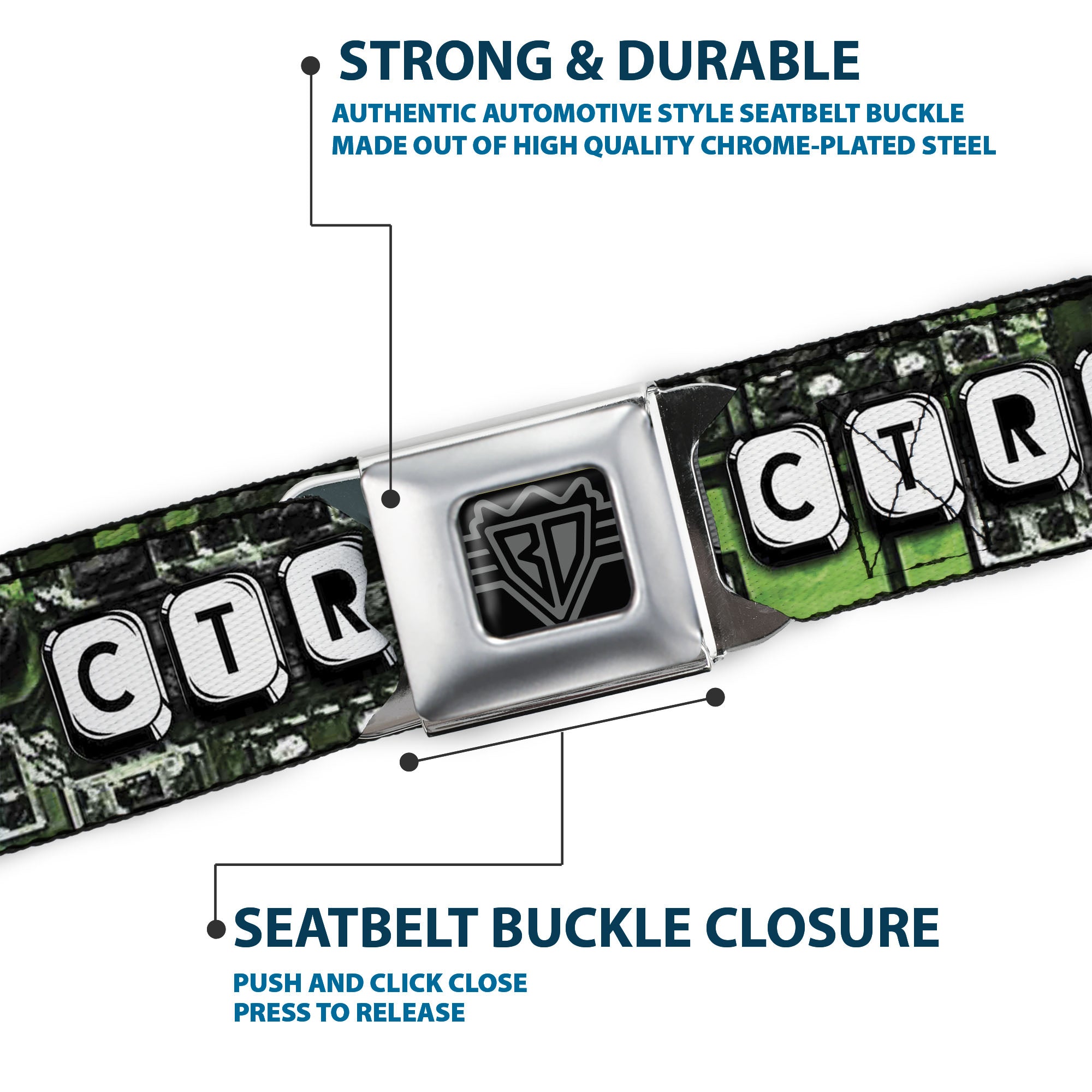 BD Wings Logo CLOSE-UP Full Color Black Silver Seatbelt Belt - CTRL+ALT+DEL Chip Webbing Seatbelt Belts Buckle-Down