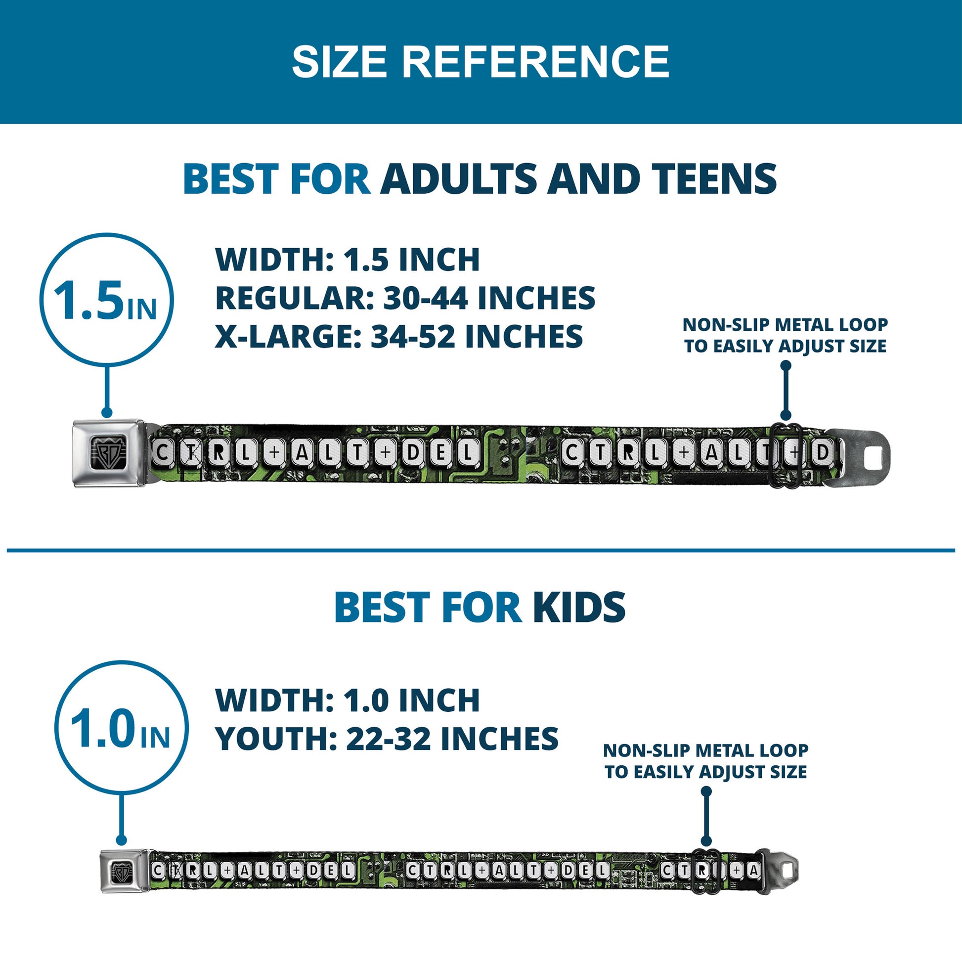 BD Wings Logo CLOSE-UP Full Color Black Silver Seatbelt Belt - CTRL+ALT+DEL Chip Webbing Seatbelt Belts Buckle-Down