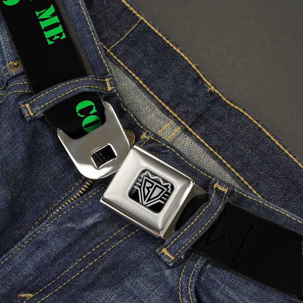 BD Wings Logo CLOSE-UP Full Color Black Silver Seatbelt Belt - COME AT ME-BRO Black/Green Stencil Webbing Seatbelt Belts Buckle-Down