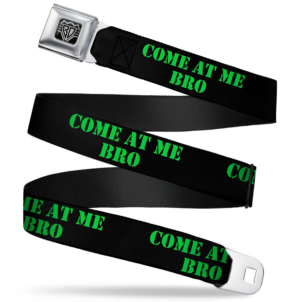 BD Wings Logo CLOSE-UP Full Color Black Silver Seatbelt Belt - COME AT ME-BRO Black/Green Stencil Webbing Seatbelt Belts Buckle-Down