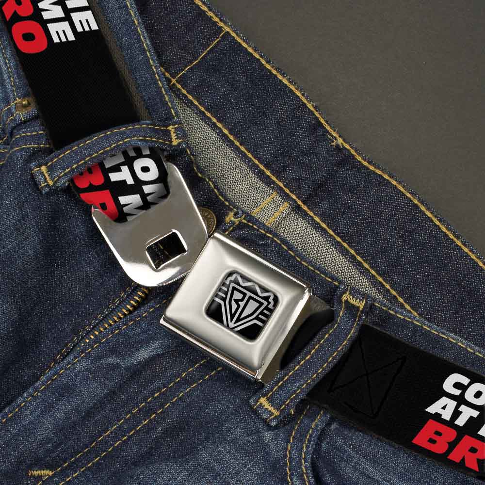 BD Wings Logo CLOSE-UP Full Color Black Silver Seatbelt Belt - COME-AT ME-BRO Black/White/Red Webbing Seatbelt Belts Buckle-Down