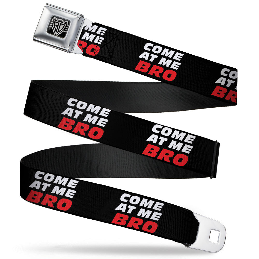 BD Wings Logo CLOSE-UP Full Color Black Silver Seatbelt Belt - COME-AT ME-BRO Black/White/Red Webbing Seatbelt Belts Buckle-Down