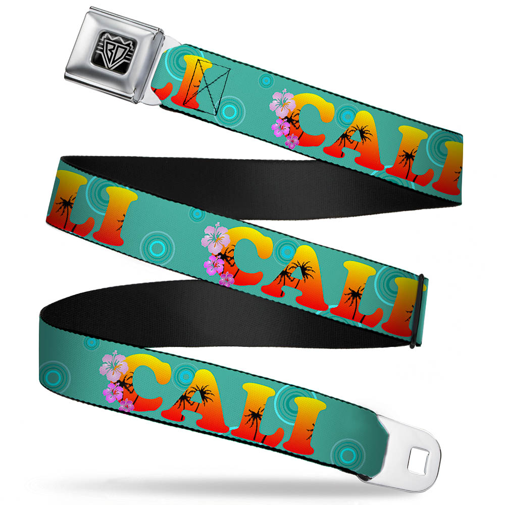 BD Wings Logo CLOSE-UP Full Color Black Silver Seatbelt Belt - CALI Tropical Aqua/Multi Color Webbing Seatbelt Belts Buckle-Down