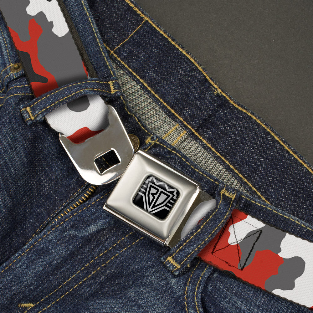 BD Wings Logo CLOSE-UP Full Color Black Silver Seatbelt Belt - Camo Orange Webbing Seatbelt Belts Buckle-Down