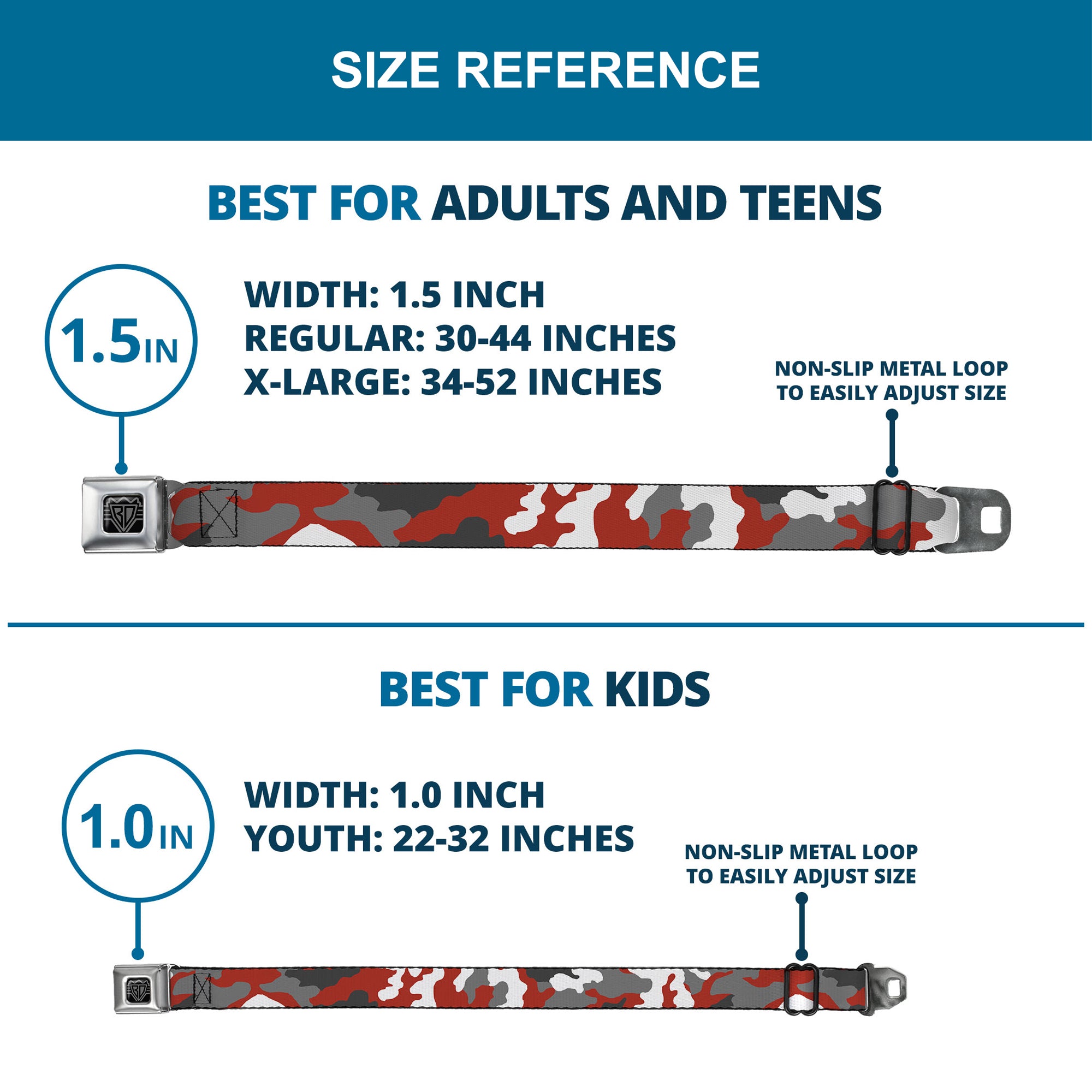 BD Wings Logo CLOSE-UP Full Color Black Silver Seatbelt Belt - Camo Orange Webbing Seatbelt Belts Buckle-Down