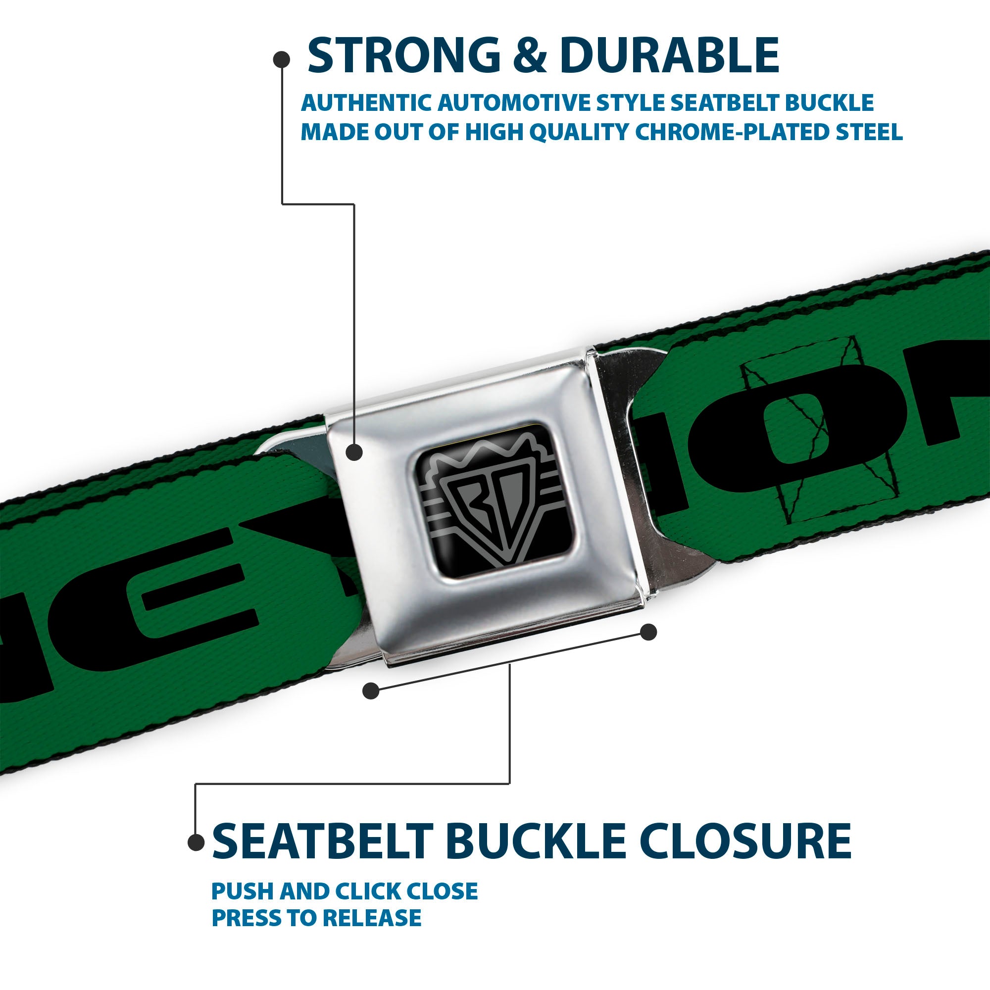 BD Wings Logo CLOSE-UP Full Color Black Silver Seatbelt Belt - CASH MONEY $ Green/Black Webbing Seatbelt Belts Buckle-Down