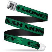 BD Wings Logo CLOSE-UP Full Color Black Silver Seatbelt Belt - CASH MONEY $ Green/Black Webbing Seatbelt Belts Buckle-Down
