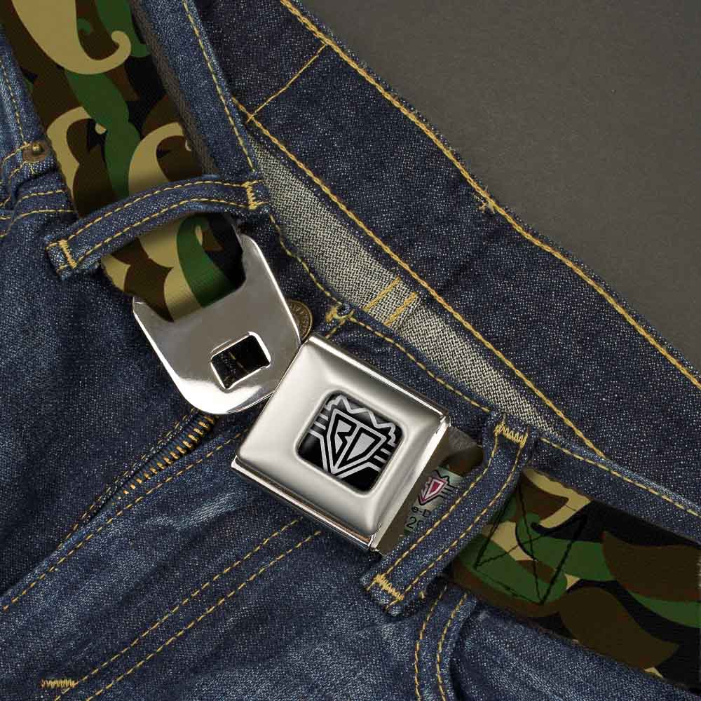 BD Wings Logo CLOSE-UP Full Color Black Silver Seatbelt Belt - Camo'stache Webbing Seatbelt Belts Buckle-Down