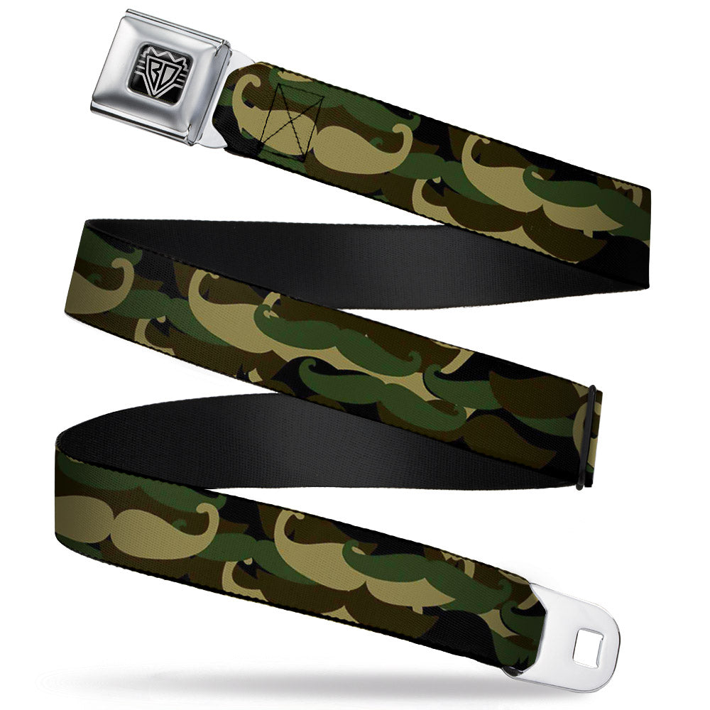 BD Wings Logo CLOSE-UP Full Color Black Silver Seatbelt Belt - Camo'stache Webbing Seatbelt Belts Buckle-Down