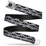 BD Wings Logo CLOSE-UP Full Color Black Silver Seatbelt Belt - Cartoon Sugar Skulls Stacked Black/White Webbing Seatbelt Belts Buckle-Down