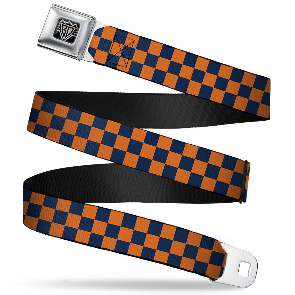 BD Wings Logo CLOSE-UP Full Color Black Silver Seatbelt Belt - Checker Orange/Dark Blue Webbing Seatbelt Belts Buckle-Down