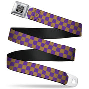 BD Wings Logo CLOSE-UP Full Color Black Silver Seatbelt Belt - Checker Purple/Gold Webbing Seatbelt Belts Buckle-Down