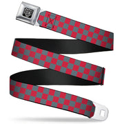 BD Wings Logo CLOSE-UP Full Color Black Silver Seatbelt Belt - Checker Crimson Red/Gray Webbing Seatbelt Belts Buckle-Down