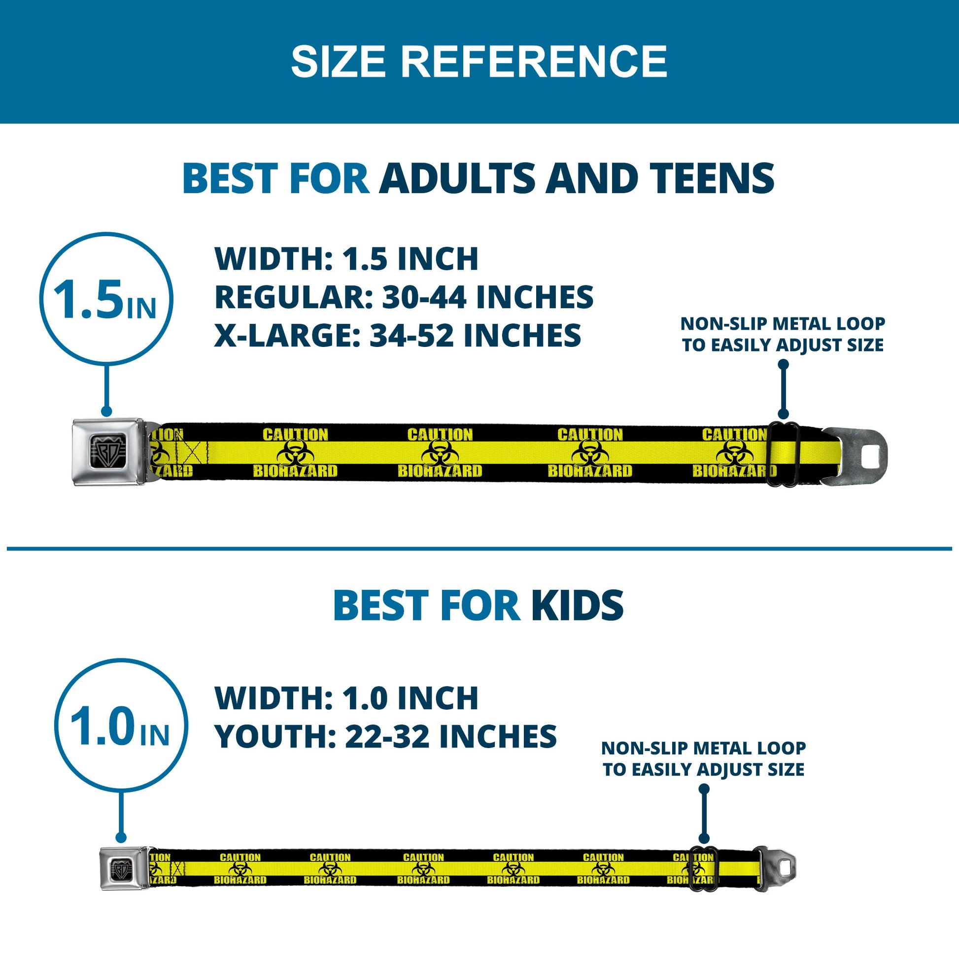 BD Wings Logo CLOSE-UP Full Color Black Silver Seatbelt Belt - CAUTION BIOHAZARD Black/Yellow Webbing Seatbelt Belts Buckle-Down