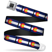 BD Wings Logo CLOSE-UP Full Color Black Silver Seatbelt Belt - Colorado Flags Webbing Seatbelt Belts Buckle-Down