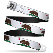 BD Wings Logo CLOSE-UP Full Color Black Silver Seatbelt Belt - Cali Bear White Webbing Seatbelt Belts Buckle-Down